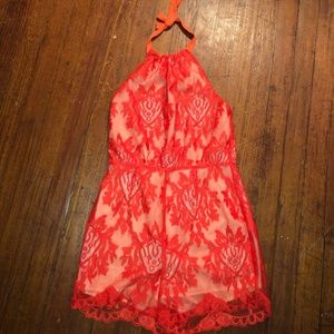 Aqua Orange Lace Romper